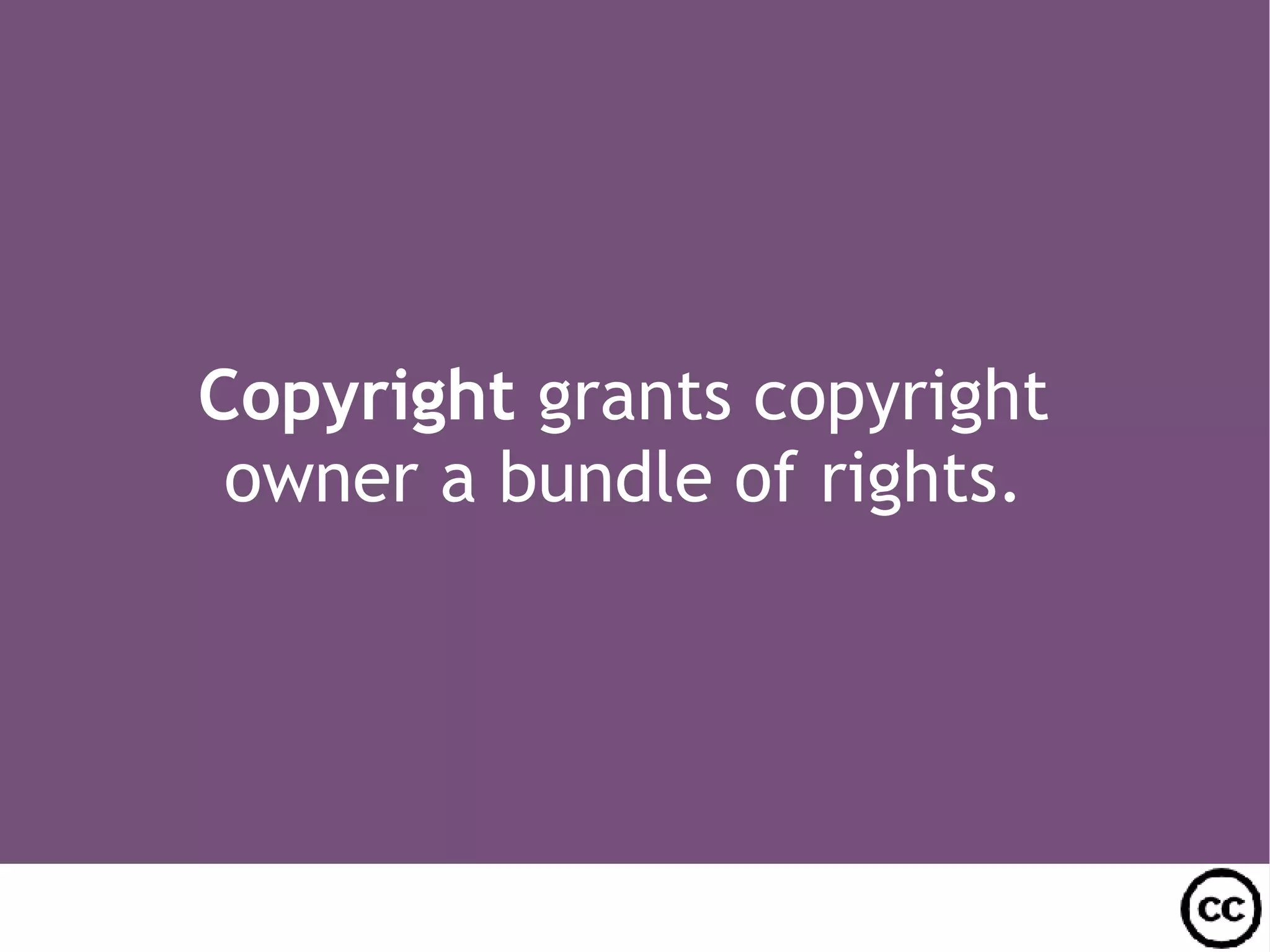 Copyright grants copyright owner a bundle of rights.