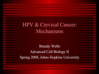 HPV & Cervical Cancer: Mechanisms Brandy Wells Advanced Cell Biology II Spring 2008, Johns Hopkins University 