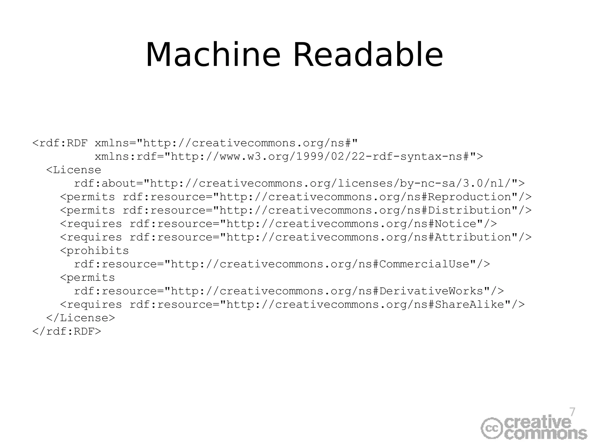 Machine Readable <rdf:RDF xmlns="http://creativecommons.org/ns#" xmlns:rdf="http://www.w3.org/1999/02/22-rdf-syntax-ns#"> <License rdf:about="http://creativecommons.org/licenses/by-nc-sa/3.0/nl/"> <permits rdf:resource="http://creativecommons.org/ns#Reproduction"/> <permits rdf:resource="http://creativecommons.org/ns#Distribution"/> <requires rdf:resource="http://creativecommons.org/ns#Notice"/> <requires rdf:resource="http://creativecommons.org/ns#Attribution"/> <prohibits rdf:resource="http://creativecommons.org/ns#CommercialUse"/> <permits rdf:resource="http://creativecommons.org/ns#DerivativeWorks"/> <requires rdf:resource="http://creativecommons.org/ns#ShareAlike"/> </License> </rdf:RDF> 