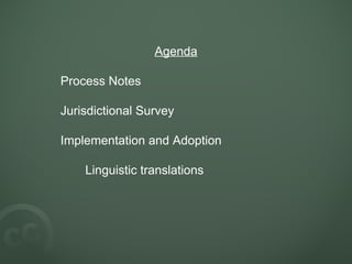 Agenda Process Notes Jurisdictional Survey Implementation and Adoption Linguistic translations 