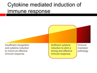 Cytokine mediated induction of
immune response
Insufficient recognition
and cytokine induction
to mount an effective
immune response
Sufficient cytokine
induction to elicit a
strong and effective
immune response
Immune
mediated
pathology
 