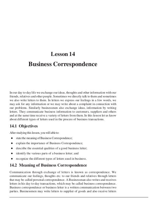 Lesson 14 Business Correspondence In Our Day To Life We Exchange Ideas