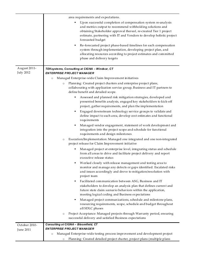 Process improvement project management resume