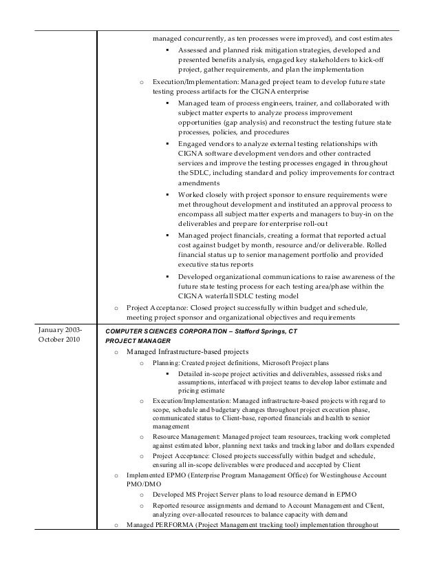 Project management sdlc resume