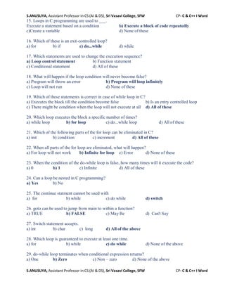 C & C++ 1 WORD MCQ with ANSWER - AI & DS.pdf