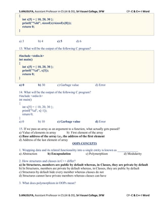 C & C++ 1 WORD MCQ with ANSWER - AI & DS.pdf
