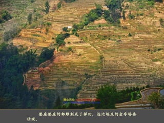        整座整座的都雕刻成了梯田，远比埃及的金字塔要壮观。 