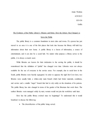 The Evolution of the Public Library Final Paper | DOCX