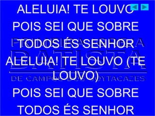 ALELUIA! TE LOUVO
POIS SEI QUE SOBRE
TODOS ÉS SENHOR
ALELUIA! TE LOUVO (TE
LOUVO)
POIS SEI QUE SOBRE
TODOS ÉS SENHOR
 