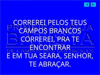 CORREREI PELOS TEUS
CAMPOS BRANCOS
CORREREI, PRA TE
ENCONTRAR
E EM TUA SEARA, SENHOR,
TE ABRAÇAR.
 