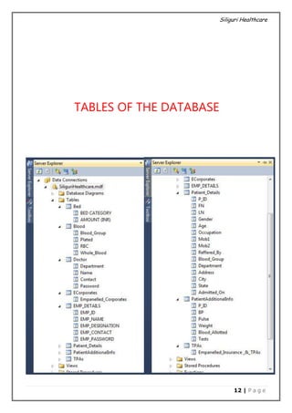 Siliguri Healthcare
12 | P a g e
TABLES OF THE DATABASE
 