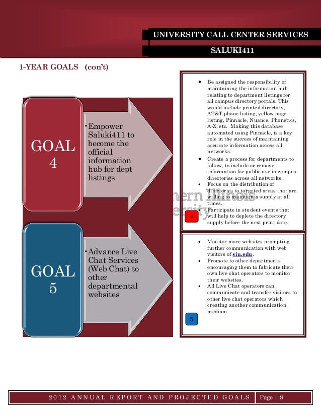 CALL CENTER ANNUAL REPT AND GOALS040412