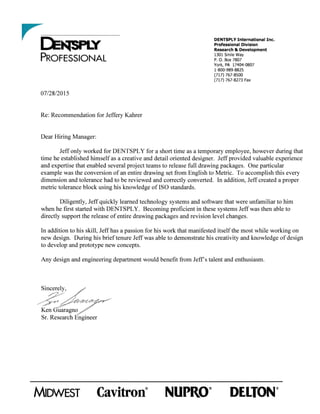 Letter of Reference from Dentsply