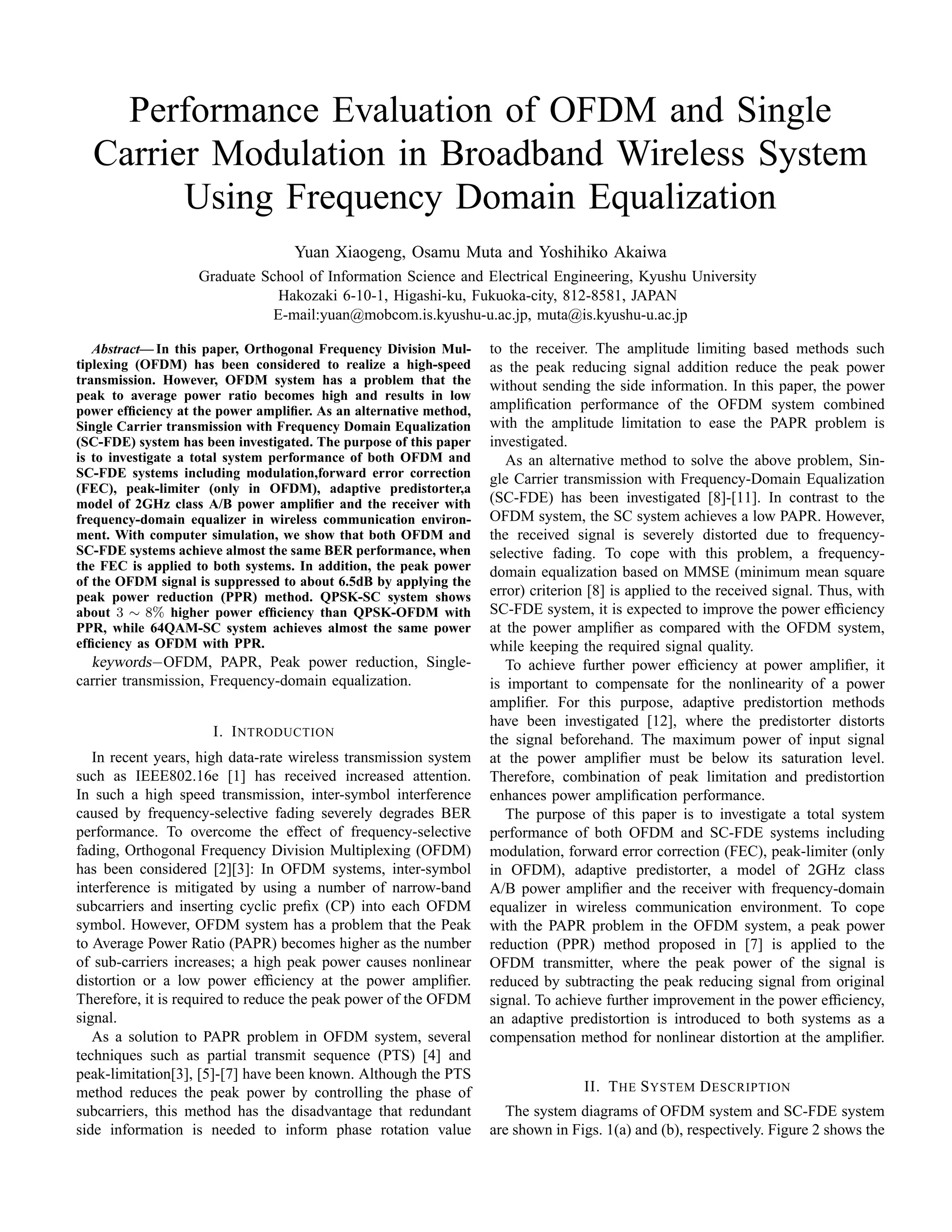 Performance Evaluation of OFDM and Single Carrier Modulation in ...