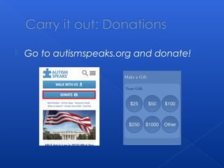  Go to autismspeaks.org and donate!
 