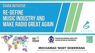 1
MOCHAMAD ‘NOEY’ NOERWANA
CMO Zamrud Technology & Executive Director e-Broadcasting Institute
 