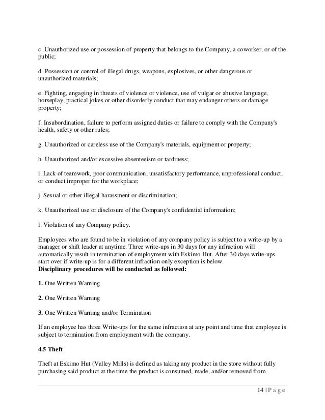 employee write up policy