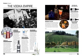 95november 201594
lifestyledrinkingout
CompiledbyJULIANAROBYNMENON
THE VODKA EMPIRE
Vine-spotting
P&S QUINTA DE RORIZ
QUINTA DE RORIZ is a 42-hectare vineyard which is situated at an altitude between 400 and 800
feet on the south bank of the river, an ideal positioning for the production of the region’s best wines.
This vineyard’s history traces back to the late 18th century.
W chryseia.com
POURs of
the month
PRATS & SYMINGTON
DOURO CHRYSEIA 2011
Holding lush hints of red plum,
raspberry and dark currant
flavours, it gives off a sweet smell.
This wine is filled with black olive
and chocolate notes, backed up
by tannins and finishes off with a
refined taste of white pepper.
PRATS & SYMINGTON
QUINTA DE RORIZ
RESERVA 2006
A fresh, plum-like fruit aroma is
complemented with the deep
garnet colour. It starts off with
soft hints of eucalyptus, skirted
moderately with herbal and spicy
notes for a unique taste and finishes
off with a dry note of spice.
MIDNIGHT IN IKKI
Tucked neatly in a corner above Hacha Mecha at TREC KL
is IKKI, a speakeasy that is reminiscent of the gentleman’s
club of the prohibition-era. The space with its haute-rustic
decor, classic grandeur and rich colours immediately
transports you back in time — where the slowness of life
can be once again captured with cigar and conversation
over hand-crafted whiskeys and custom-made cocktails.
FB ikkiki
SMIRNOFF
ICE BLACK
GAB introduces the latest
addition to the Smirnoff
family. The clear, black
packaging complements the
given name for the drink.
With a sharp lime taste, a
crisp bite lingers on the taste
buds ensuring a fresh taste.
This sweetly refreshing liquor
makes the ideal
drink for a chilled
night out. We
suggest creating
a Black Russian
by mixing the
Smirnoff
Black Ice
and Baileys
Coffee
Liqueur for an
overpowering
bittersweet
taste.
BELVEDERE
Belvedere was the world’s
first super premium vodka
which represents Poland.
This drink is exclusively
distilled using Dankowskie
Gold Rye and is additive
free. The fact that it is
quadruple distilled adds
in a pleasing depth, and
what’s even better is that
Belvedere uses both fruit
peels and whole fruit to
flavour its vodka. Mix the
vodka with a dash
of green olive to
create a classic
dirty martini with
a sour-like tinge,
or keep it neat
to enjoy the
full tasting
notes of this
Polish classic.
GREY GOOSE
Grey Goose is distilled
from wheat sourced from
Northern France, where it
goes through a five-stage
process. With an aroma like
buttered popcorn, a neat
Grey Goose has a silky,
smooth note that gives a
fresh taste at the start. The
subtle anise taste coats
the cracked black pepper
finishing taste while a soft
hint of liquorice completes
the delicate flavour. Create
something new by blending
it with elderflower cordial
and lime juice.
ABSOLUT
This Swedish vodka is exclusively
made from natural ingredients. It
embodies a rich and complex yet
smooth and mellow taste with a
distinct hint of dried fruit. Absolut
comes in a range of fruity flavours
which contains subtle and spicy
notes that will leave a mouth-
watering finishing. For an original yet
bittersweet mix, blend the Absolut
blue with cranberry juice while
adding on a dash of lime as this will
enhance the flavour of the drink.
 