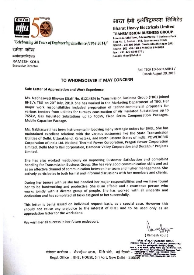 Letter of Appreciation-Work Experience