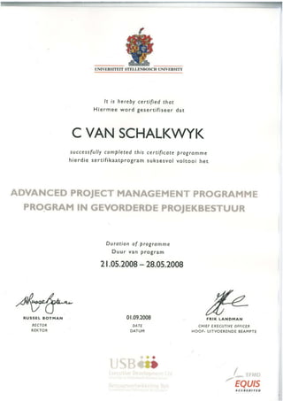 Advanced PM Certificate - Stellenbosch