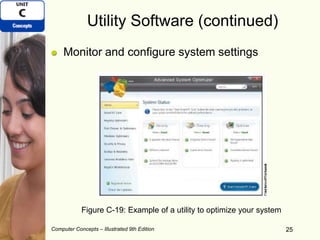 Computer Concepts – Illustrated 9th Edition 25
Utility Software (continued)
Monitor and configure system settings
25
Figure C-19: Example of a utility to optimize your system
 