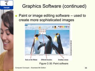 Computer Concepts – Illustrated 9th Edition 36
Graphics Software (continued)
Paint or image editing software – used to
create more sophisticated images
36
Figure C-30: Paint software
 