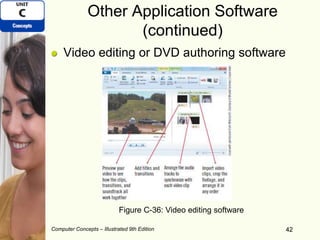 Computer Concepts – Illustrated 9th Edition 42
Other Application Software
(continued)
Video editing or DVD authoring software
42
Figure C-36: Video editing software
 
