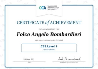 Folco Angelo Bombardieri
CSS Level 1
QUALIFICATION
24th June 2017
 