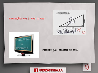 AVALIAÇÃO: AV1 | AV2 | AV3
PRESENÇA: MÍNIMO DE 75%
 