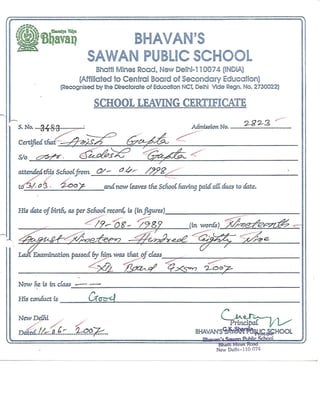 School leaving certificate