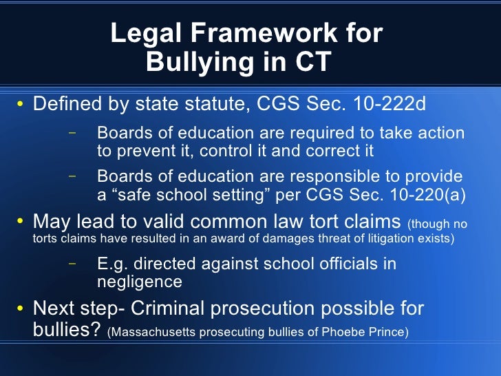 Presentation on Law of Bullying for CCA