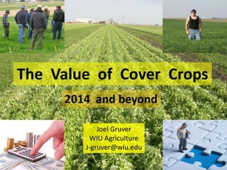 The Value of Cover Crops 
2014 and beyond 
Joel Gruver 
WIU Agriculture 
J-gruver@wiu.edu 
 