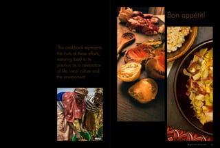 These adaptation strategies are proving
valuable in increasing food availability -
through enhanced crop production, ensuring
food and market access - to increase nutrition
and health and strengthen livelihoods
and income generation, improving food
utilization – by introducing clean water and
new cooking methods, and sustaining food
stability – by adapting agricultural practices
to the changing conditions and providing
access to reliable sources of water.
While each country’s experiences and
adaptation approaches are unique to their
local context, CCAF efforts all had a similar
focus on not only enhancing food security,
but also in generating additional income and
diversifying livelihood options.
Positive results are already being seen
across all six countries. In Niger, increased
yields from crop production are reducing
the number of food insecure days, and
ameliorating the need to earn additional
income to purchase food. This reduces the
number of men who migrate for work, and
in cases where they leave, it is for shorter
periods. In Cambodia and Mali, women
are enhancing their vegetable gardens to
produce a wider variety of crops for families
to eat, which helps strengthen nutrition.
In Cabo Verde and Sudan, farmers are
introducing new varieties of crops that
are more resilient to increasingly drier
conditions. In Haiti, farmers are developing
and implementing individualized farming
plans based on the specific family needs,
vulnerabilities and opportunities, to
achieve both subsistence food production
and income generation.
Through these efforts, CCAF-supported
communities have seen significant
changes in their food security status. The
communities have also reinforced food
production and provisioning which has
increased income and improved health.
Bon appétit!
This cookbook represents
the fruits of these efforts,
restoring food to its
position as a celebration
of life, local culture and
the environment.
Adaptive Farms Resilient Table	 13
MALI
 