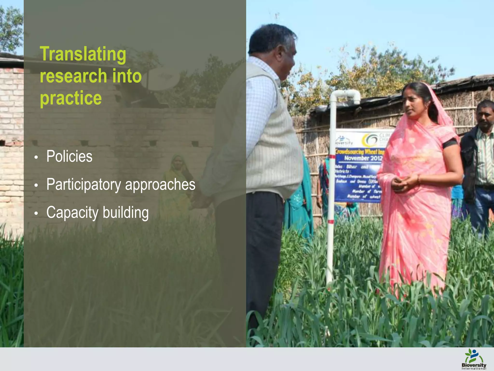 Translating
research into
practice
• Policies
• Participatory approaches
• Capacity building
 