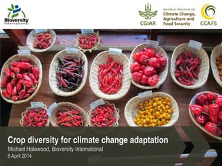 Crop diversity for climate change adaptation
Michael Halewood, Bioversity International
8 April 2014
 