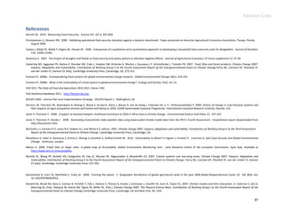 Advance Copy


References
Barrett CB. 2010. Measuring Food Insecurity. Science Vol. 327 p. 825-828
Christiaensen LJ, Boisvert RN. 2000. Validating operational food security indicators against a dynamic benchmark. Paper presented at American Agricultural Economics Association, Tampa, Florida,
    August 2000.
Coates J, Wilde PE, Webb P, Rogers BL, Houser RF. 2006. Comparison of a qualitative and a quantitative approach to developing a household food insecurity scale for Bangladesh. Journal of Nutrition
    136: 1420S-1430S.
Devereux S. 2007. The impact of droughts and floods on food security and policy options to alleviate negative effects. Journal of Agricultural Economics 37 (issue supplement 1): 47-58.
Easterling WE, Aggarwal PK, Batima P, Brander KM, Erda L, Howden SM, Kirilenko A, Morton J, Soussana J-F, Schmidhuber J, Tubiello FN. 2007. Food, fibre and forest products. Climate Change 2007:
    Impacts, Adaptation and Vulnerability. Contribution of Working Group II to the Fourth Assessment Report of the Intergovernmental Panel on Climate Change,Parry ML, Canziani OF, Palutikof JP,
    van der Linden PJ, Hanson CE (eds), Cambridge University Press, Cambridge, UK, 273-313
Ericksen PJ. 2008a. Conceptualizing food systems for global environmental change research. Global Environmental Change 18(1):.234-245.
Ericksen PJ. 2008b. What is the vulnerability of a food system to global environmental change? Ecology and Society 13(2): Art 14.
FAO 2011 The State of Food and Agriculture 2010-2011, Rome: FAO
FAO Statistical databases 2011. http://faostat.fao.org.
GECAFS 2005. Science Plan and Implementation Strategy. GECAFS Report 1. Wallingford, UK.
Herrero, M, Thornton PK, Notenbaert A, Msangi S, Wood S, Kruska R, Dixon J, Bossio D, van de Steeg J, Freeman HA, Li X. ParthasarathyRao P. 2009. Drivers of change in crop-livestock systems and
    their impacts on agro-ecosystems services and human well-being to 2030. CGIAR Systemwide Livestock Programme. International Livestock Research Institute, Nairobi: 101.
Jones P, Thornton P. 2008. Croppers to livestock keepers: livelihood transitions to 2050 in Africa due to climate change. Environmental Science and Policy 12: 427-437.
Jones P, Thornton P, Heinke J. 2009. Generating characteristic daily weather data using downscaled climate model data from the IPCC's Fourth Assessment. Unpublished report (downloaded from
    http://futureclim.info).
McCarthy J J, Canziani O F, Leary N A, Dokken D J, and White K S, editors. 2001. Climate change 2001: impacts, adaptation and vulnerability. Contribution of Working Group II to the Third Assessment
   Report of the Intergovernmental Panel on Climate Change. Cambridge University Press, Cambridge, UK.
Misselhorn A, Eakin H, Devereux S, Drimie S. Msangi S, Simelton E, Stafford-Smith M. 2010. Vulnerability to What? In Ingram J, Ericksen P, Liverman D, (ed) Food Security and Global Environmental
    Change. Earthscan, London.
Nelson A. 2008. Travel time to major cities: A global map of Accessibility. Global Environment Monitoring Unit - Joint Research Centre of the European Commission, Ispra Italy. Available at
    http://www-tem.jrc.it/accessibility.
Nicholls RJ, Wong PP, Burkett VR, Codignotto JO, Hay JE, McLean RF, Ragoonaden S, Woodroffe CD, 2007. Coastal systems and low-lying areas. Climate Change 2007: Impacts, Adaptation and
    Vulnerability. Contribution of Working Group II to the Fourth Assessment Report of the Intergovernmental Panel on Climate Change. Parry ML, Canziani OF, Palutikof JP, van der Linden PJ, Hanson
    CE (eds). Cambridge, Cambridge University Press: 315-356.


Ramankutty N, Evan TA, Monfreda C, Foley JA. 2008. Farming the planet: 1. Geographic distribution of global agricultural lands in the year 2000.Global Biogeochemical Cycles 22: GB 1003, doi:
   10.120/2007BG002952.
Randall DA, Wood RA, Bony S, Colman R, Fichefet T, Fyfe J, Kattsov V, Pitman A, Shukla J, Srinivasan J, Stouffer RJ, Sumi A, Taylor KE, 2007. Climate models and their evaluation, in: Solomon S, Qin D,
   Manning M, Chen, Marquis M, Averyt KB, Tignor M, Miller HL. (Eds.), Climate Change 2007: The Physical Science Basis. Contribution of Working Group I to the Fourth Assessment Report of the
   Intergovernmental Panel on Climate Change.Cambridge University Press, Cambridge, UK and New York, NY, USA.


                                                                                                                                                                                                    87
 