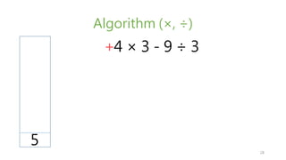 Algorithm (, )
4  3 - 9  3
5
+
28
 