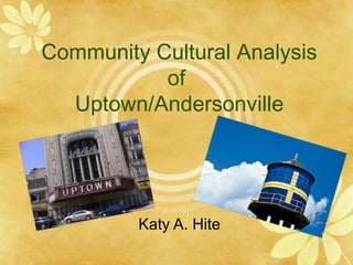 Community Cultural Analysis
           of
  Uptown/Andersonville




         Katy A. Hite
 