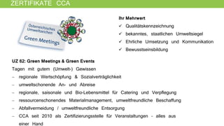 ZERTIFIKATE CCA
Ihr Mehrwert
 Qualitätskennzeichnung
 bekanntes, staatlichen Umweltsiegel
 Ehrliche Umsetzung und Kommu...