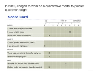 ©2010DiamondManagement&TechnologyConsultants,Inc.
!30
In 2012, I began to work on a quantitative model to predict
customer delight
 