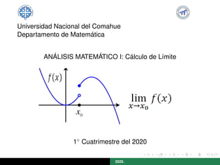 Universidad Nacional del Comahue
Departamento de Matemática
ANÁLISIS MATEMÁTICO I: Cálculo de Límite
1◦ Cuatrimestre del 2020
2020.
 