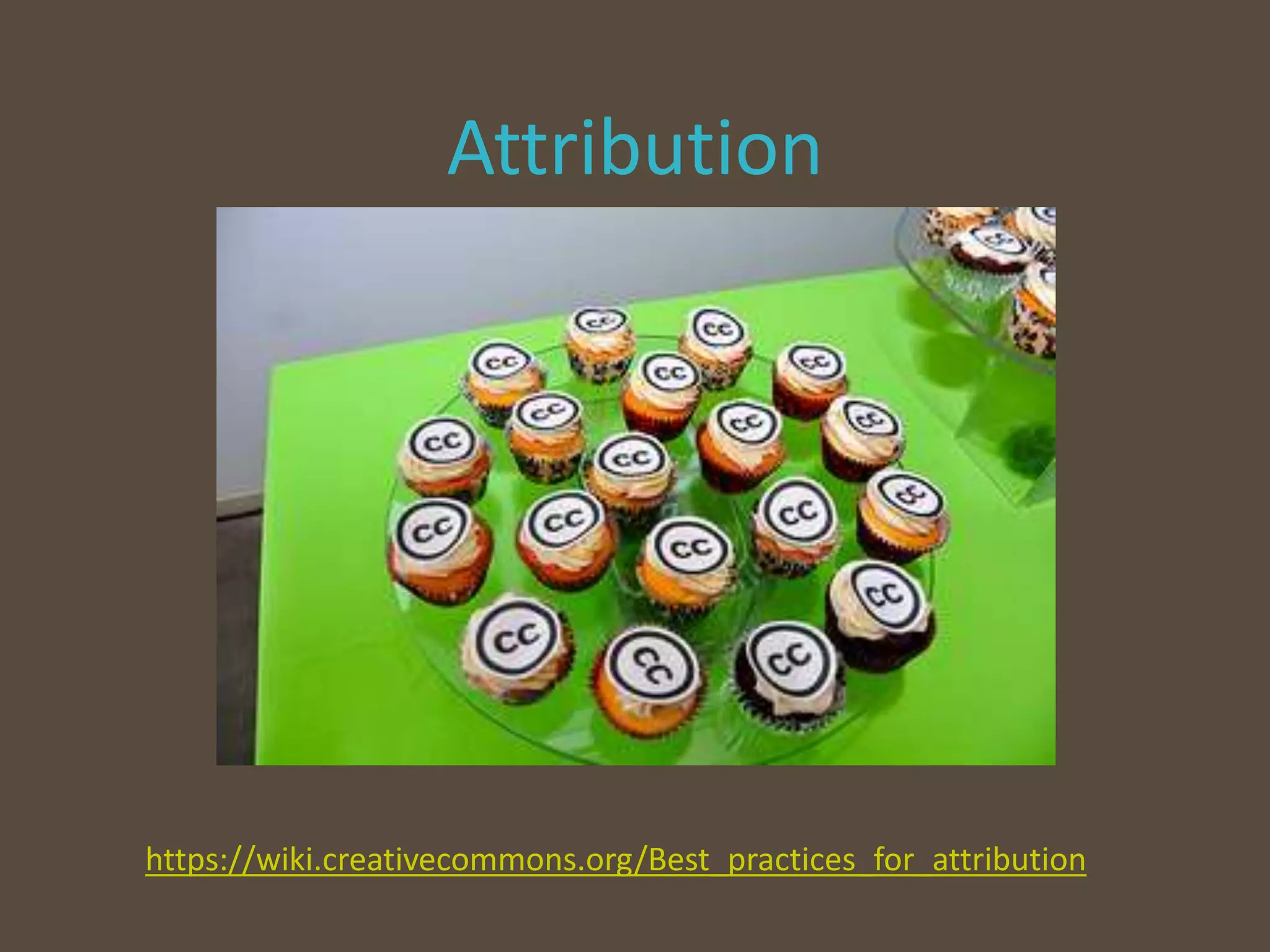 Attribution
https://wiki.creativecommons.org/Best_practices_for_attribution
 