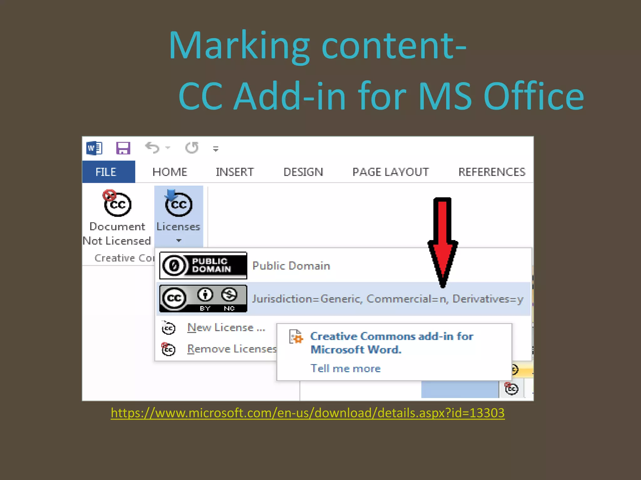 Marking content-
CC Add-in for MS Office
https://www.microsoft.com/en-us/download/details.aspx?id=13303
 