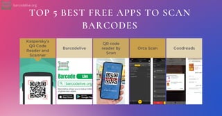 Kaspersky’s
QR Code
Reader and
Scanner
Barcodelive Orca Scan Goodreads
TOP 5 BEST FREE APPS TO SCAN
BARCODES
QR code
reade...