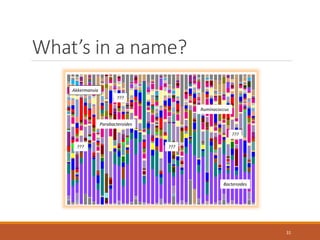 What’s in a name?
31
Bacteroides
Parabacteroides
Ruminococcus
???
???
???
???
Akkermansia
 