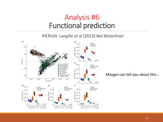 Analysis #6
Functional prediction
PICRUSt: Langille et al (2013) Nat Biotechnol
45
Morgan can tell you about this…
 