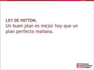 LEY DE PATTON.

Un buen plan es mejor hoy que un
plan perfecto mañana.

 