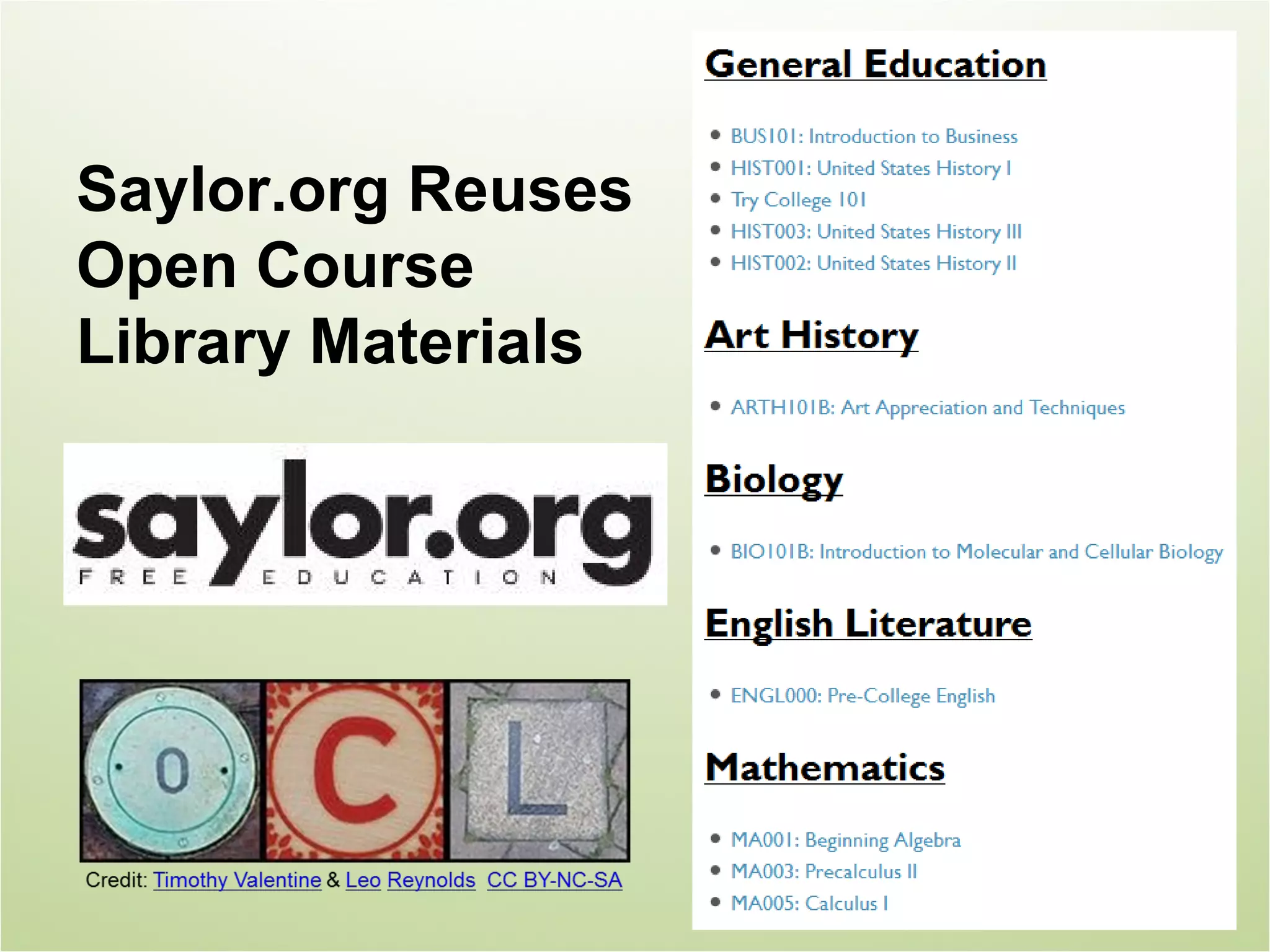 Saylor.org Reuses
Open Course
Library Materials
 