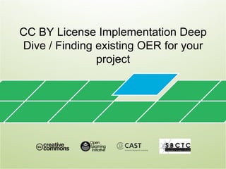 CC BY License Implementation Deep
Dive / Finding existing OER for your
               project
 