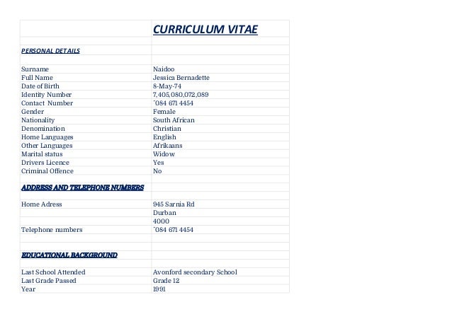 Blank resume format excel image